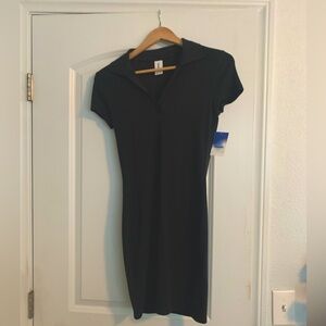 Black Collared Ribbed Dress